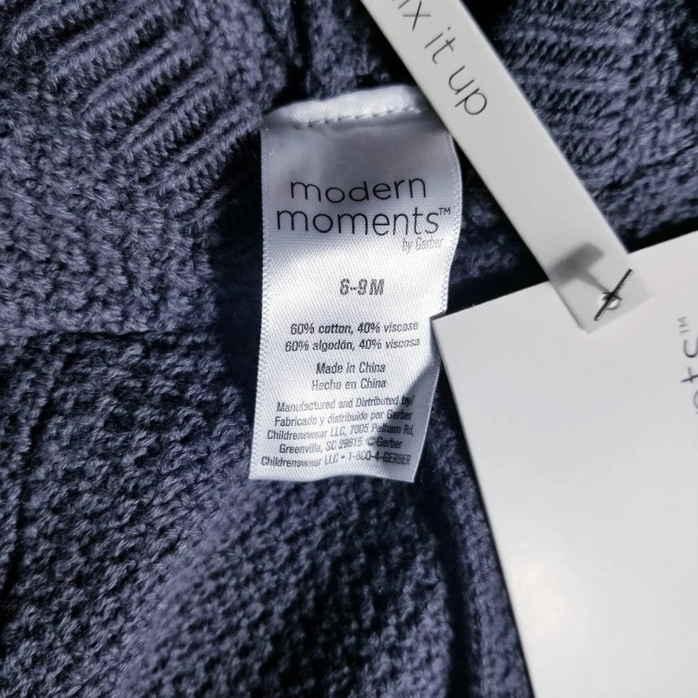 NWT MODERN MOMENTS GERBER KNIT CARDIGAN SIZE 6-9 MONTHS DARK GRAY